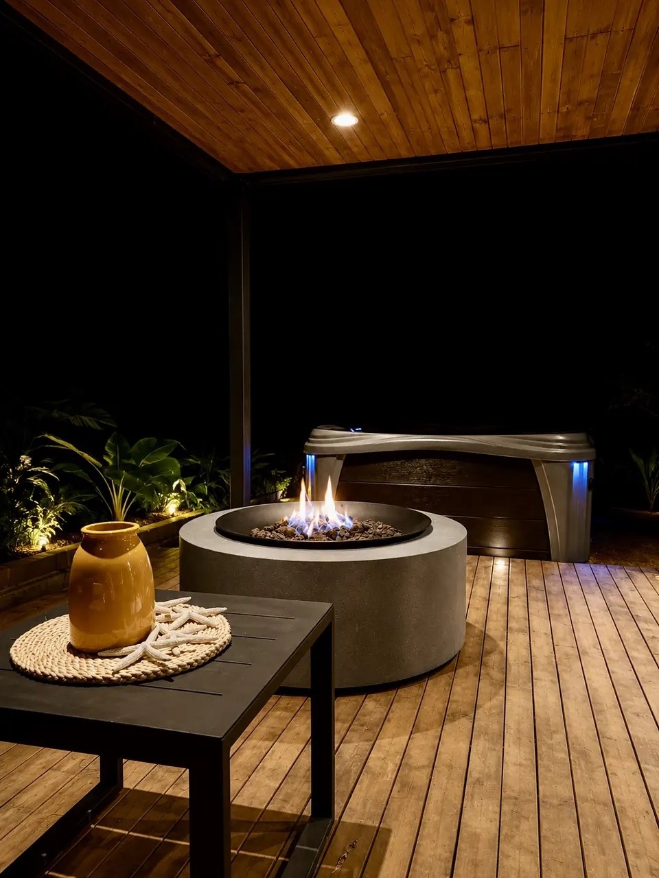 Mesa de fuego circular a gas en terraza, foto 8