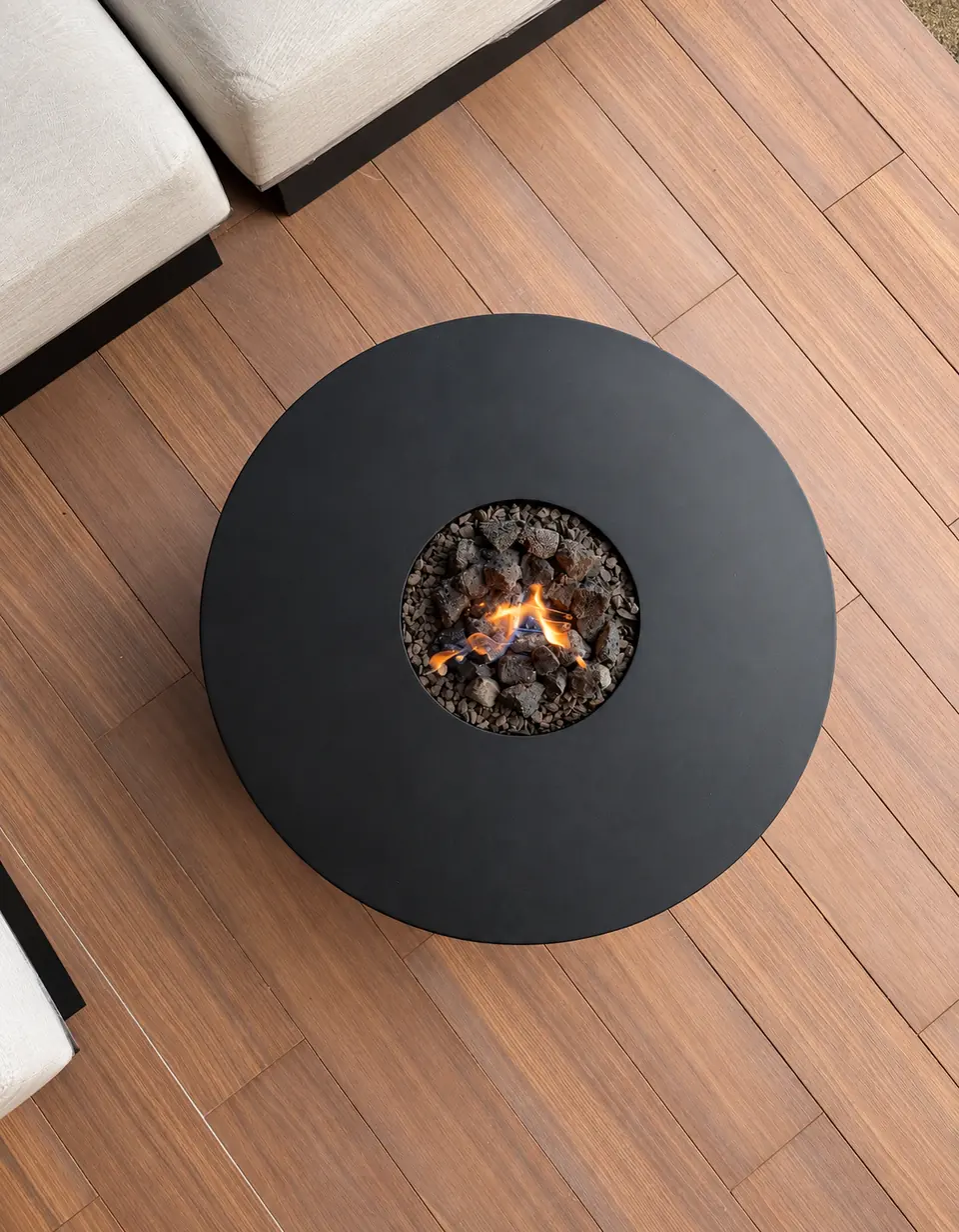 Circular gas fire table on a terrace, photo 9