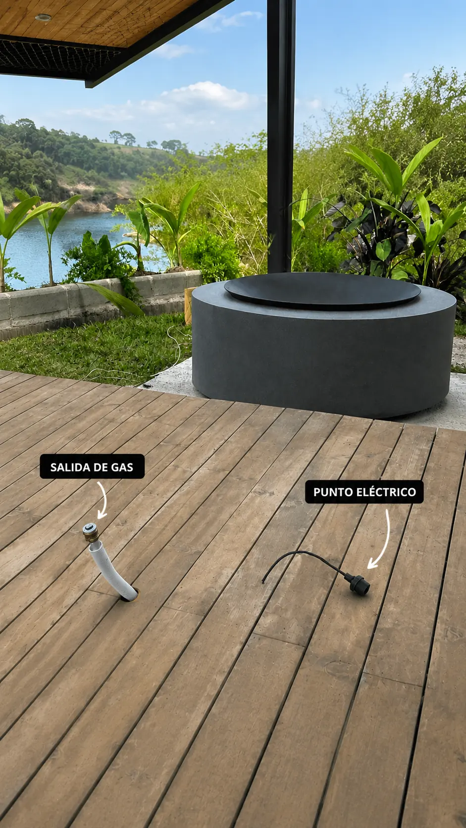 Circular gas fire table on a terrace, photo 13
