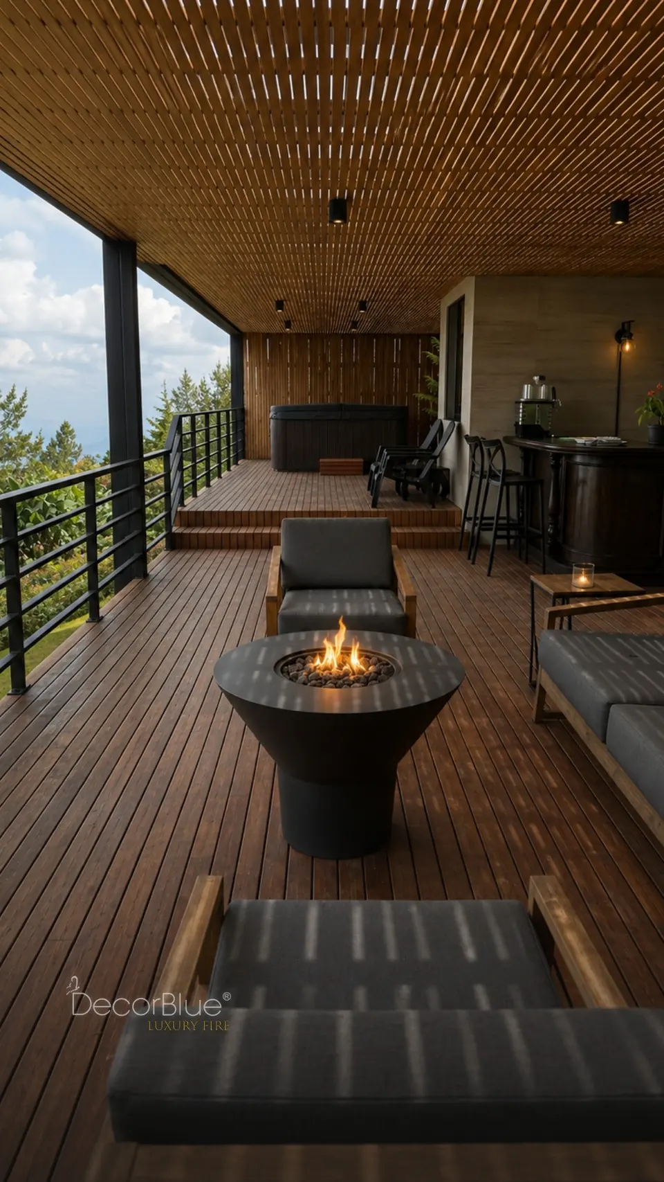 Circular gas fire table on a terrace, photo 17