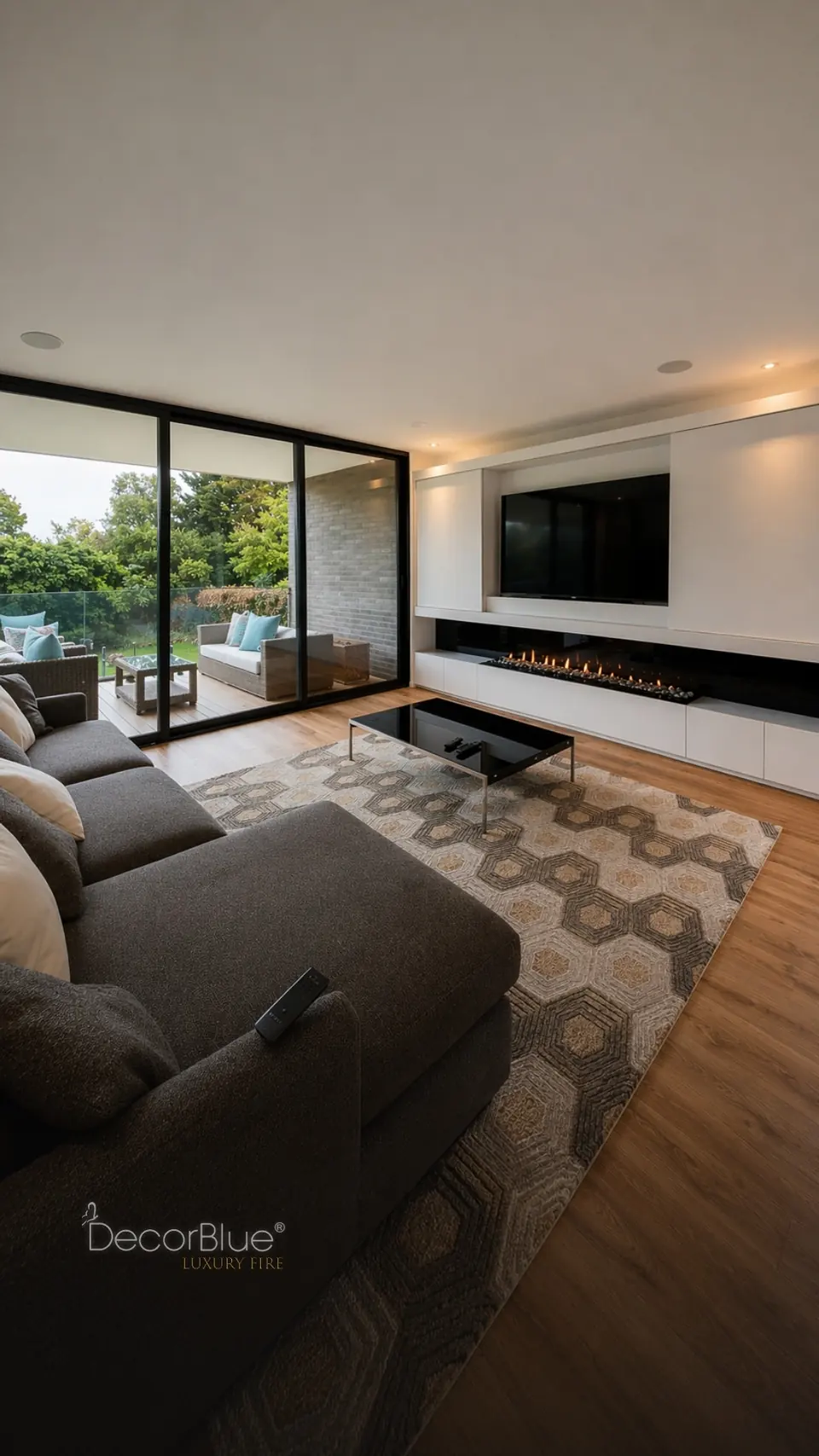 Chimenea prediseñada en una sala moderna
