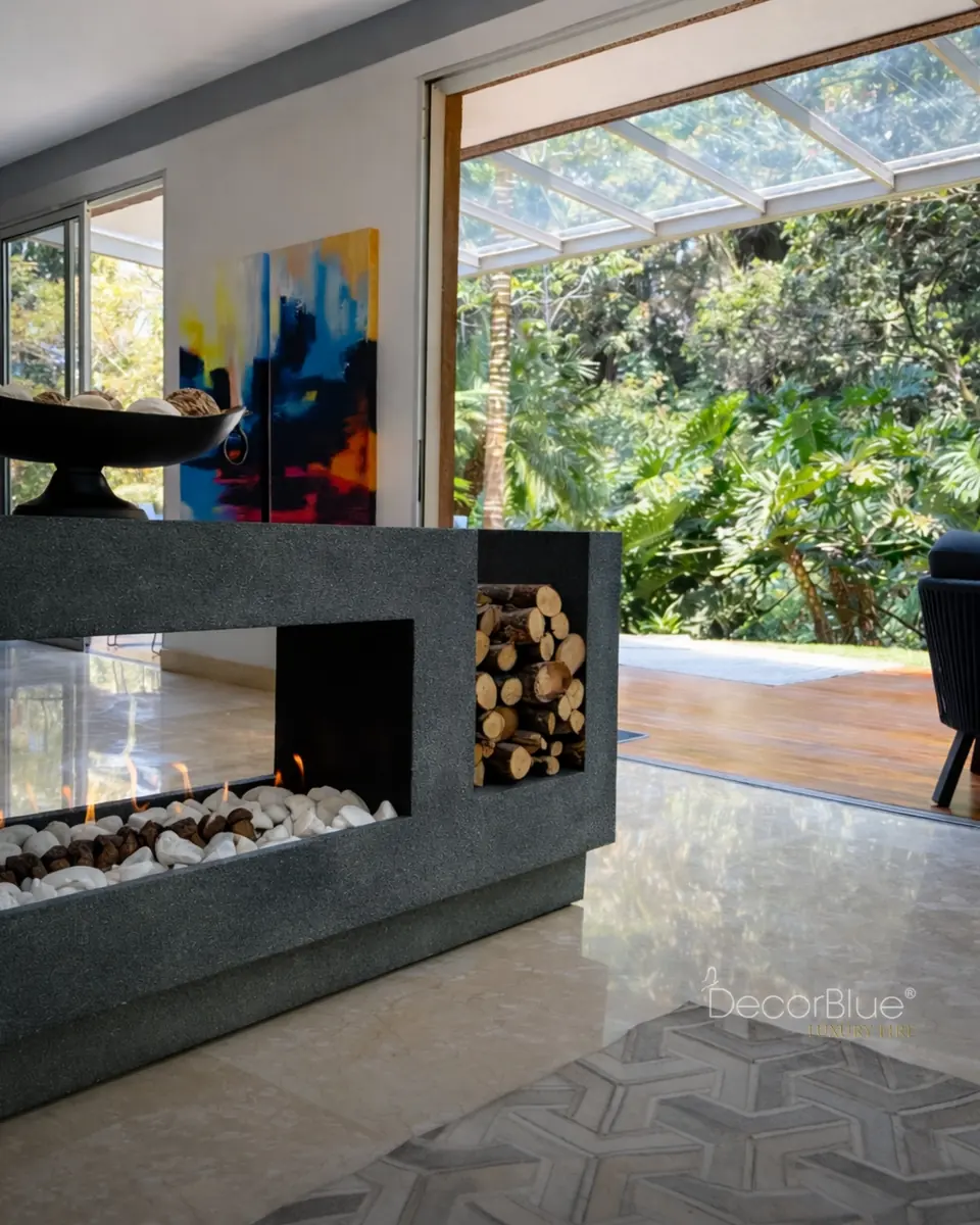 Chimenea prediseñada en una sala moderna