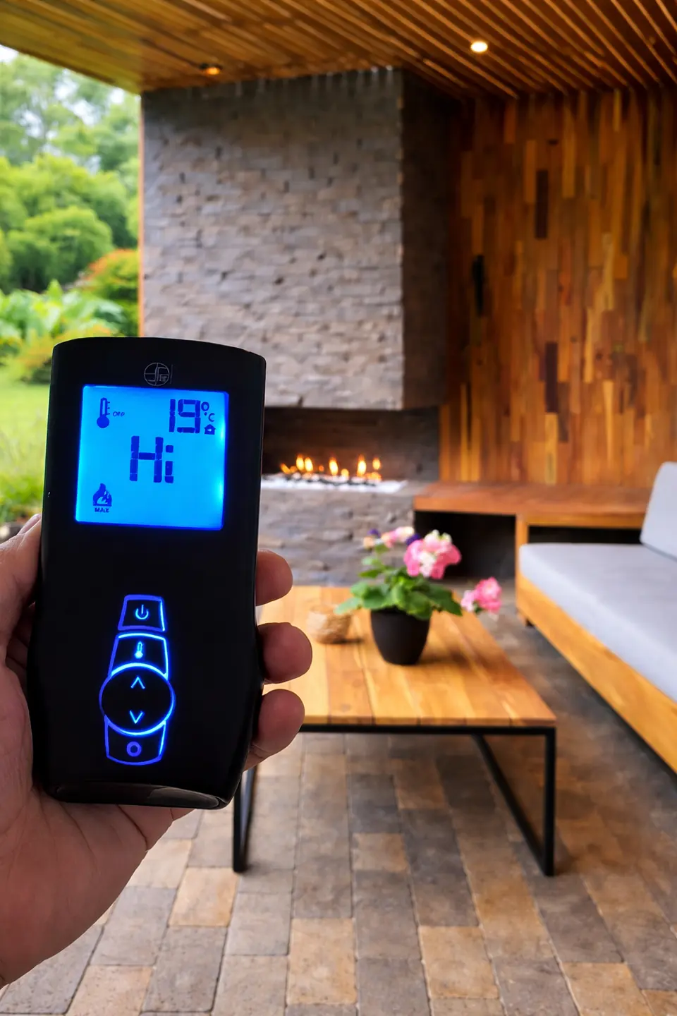 Chimenea prediseñada en una sala moderna