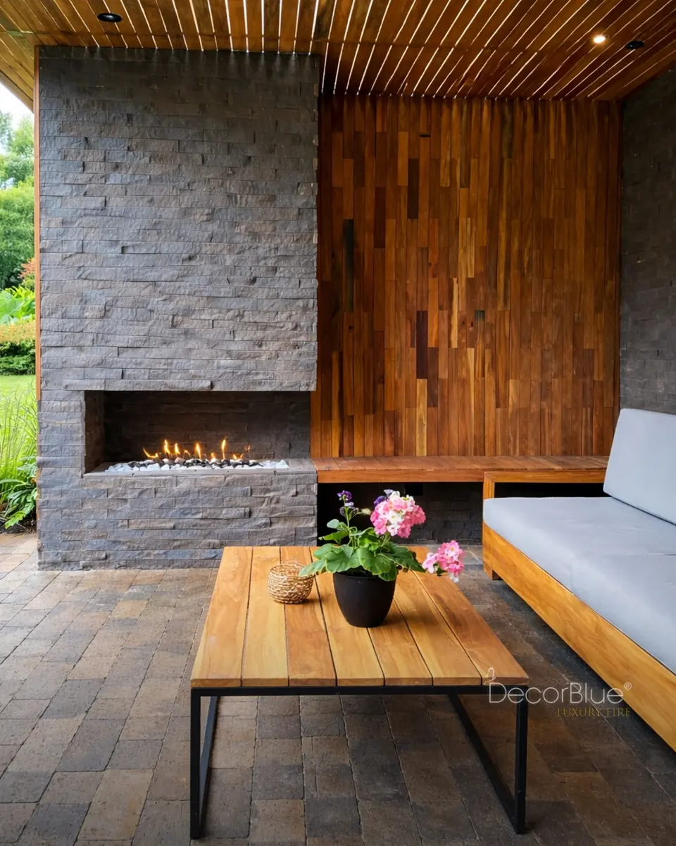 Chimenea prediseñada en una sala moderna, foto 11
