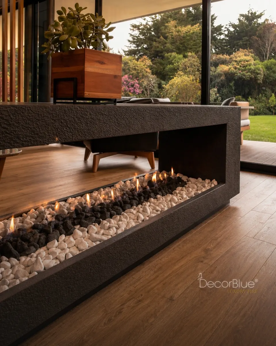 Chimenea prediseñada en una sala moderna, foto 15
