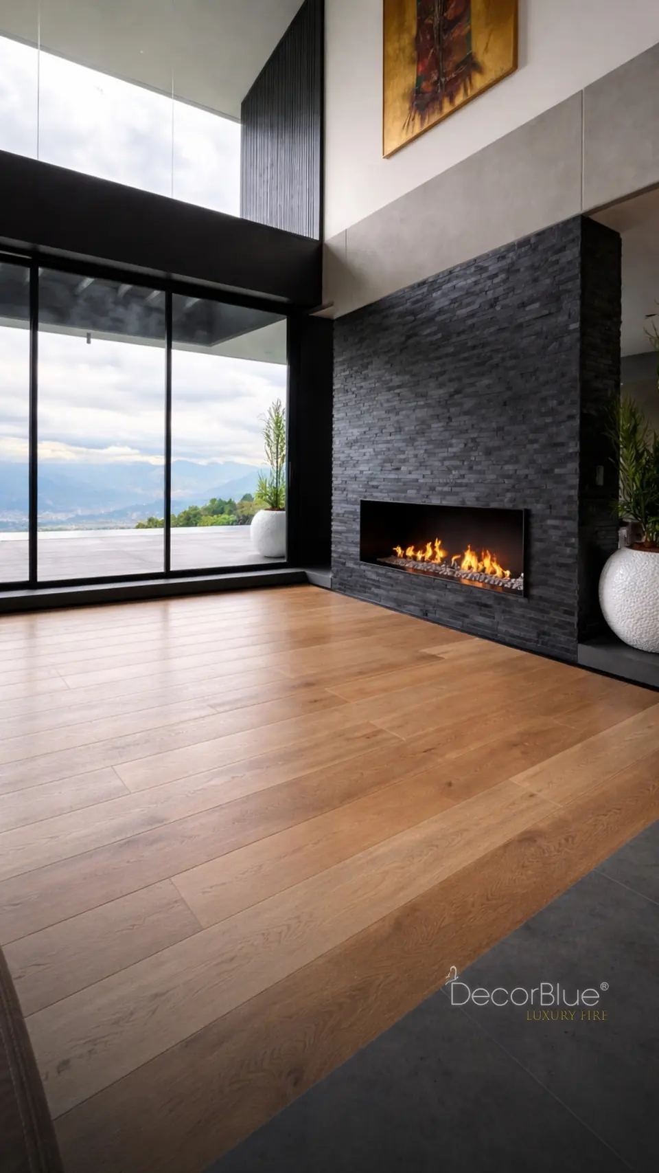 Chimenea prediseñada en una sala moderna, foto 17