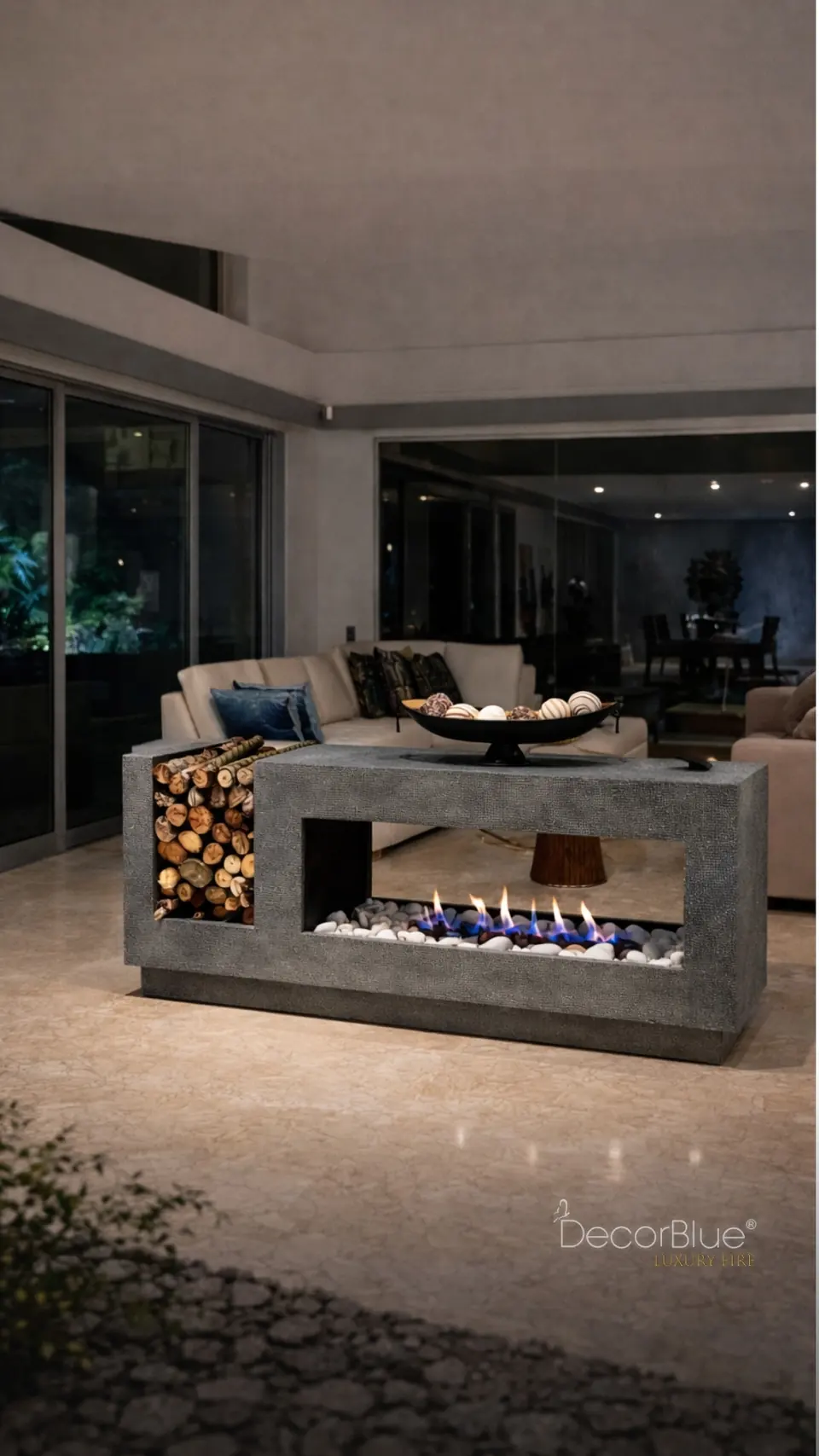 Chimenea prediseñada en una sala moderna, foto 23